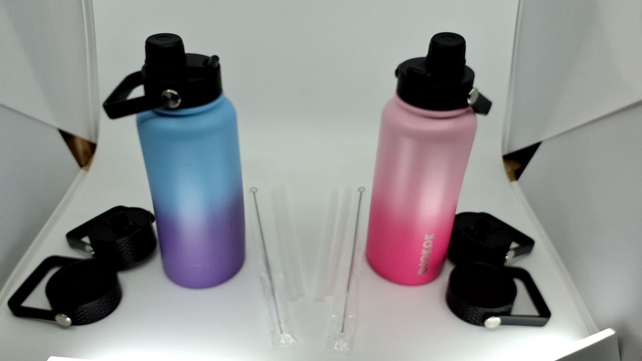 2 Pack 32oz Insulated Water Bottles w/ Straw Lids - Cherry & Ocean Dream