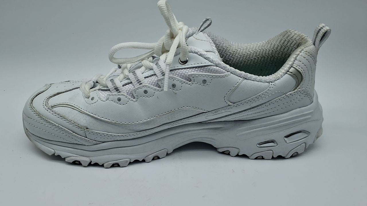 Skechers Sport Women's D'Lites Memory Foam Lace-up Sneaker,White Silver,8 W US