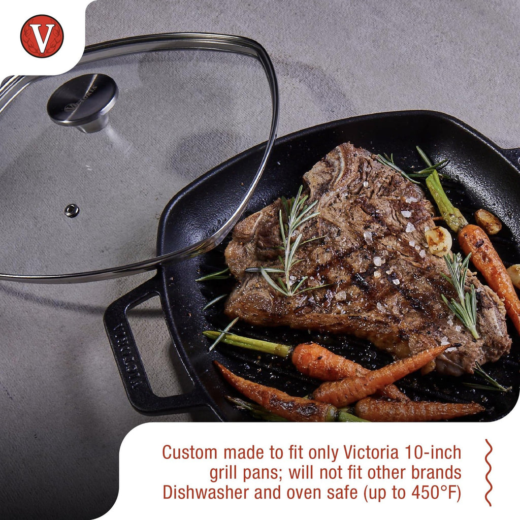 10-Inch Square Skillet Glass Lid, Fits Victoria 9.7-Inch Diameter