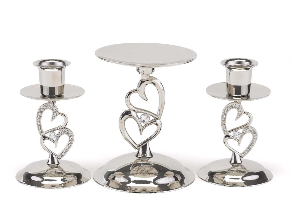 Candle Stands Set of 3, 4-Inch, Nickel-Plated, Sparkling Love Design