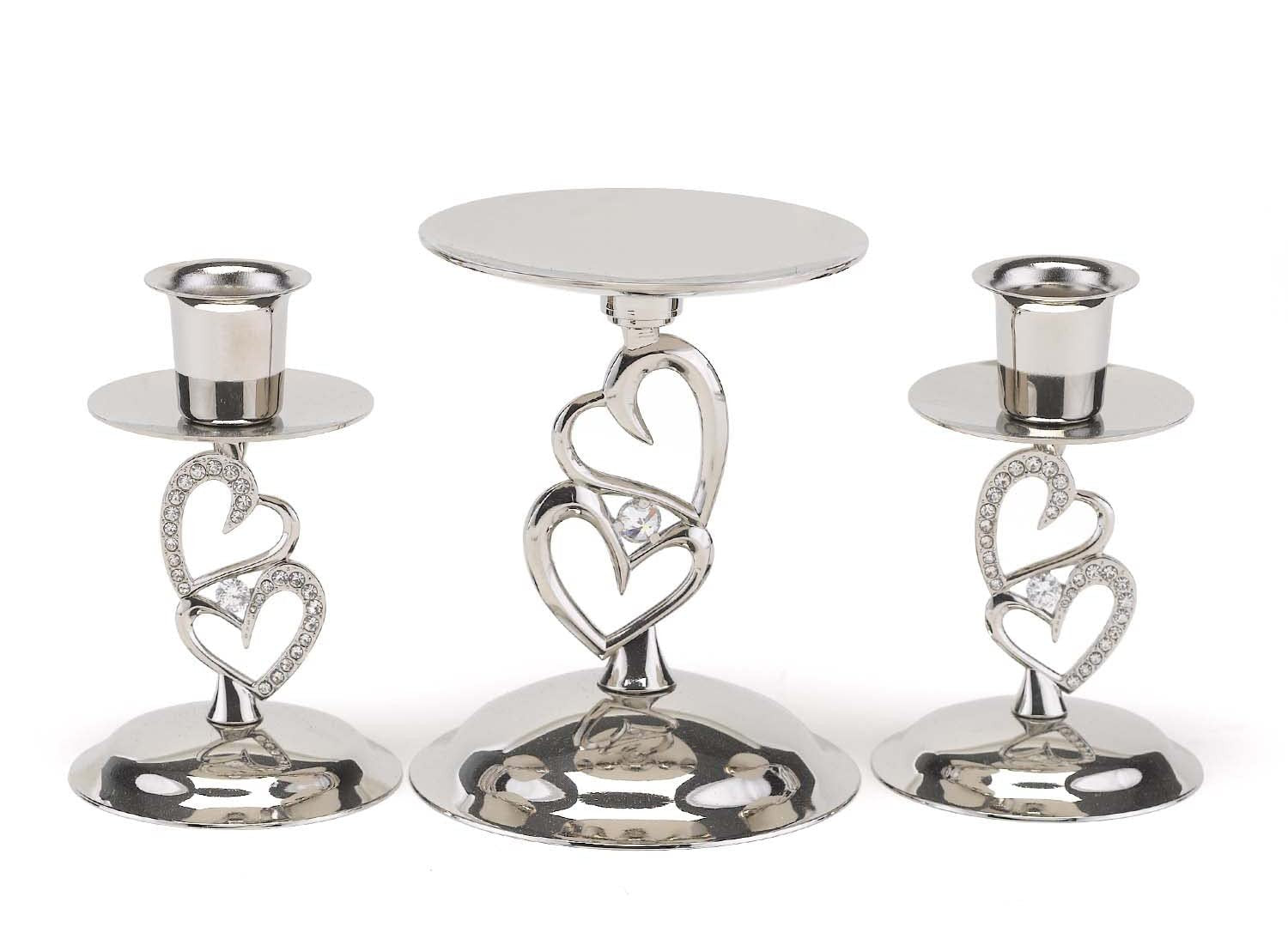 Candle Stands Set of 3, 4-Inch, Nickel-Plated, Sparkling Love Design
