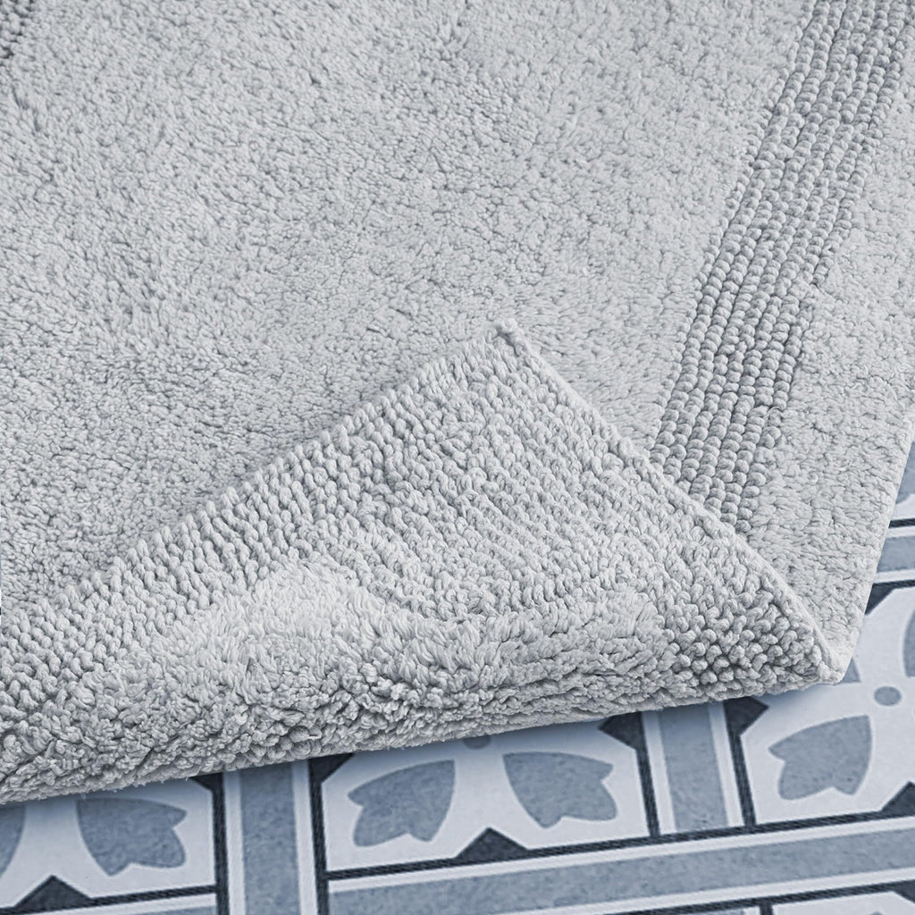 17x24 Reversible Bath Mat, Light Grey Cotton, Non-Skid Recommended