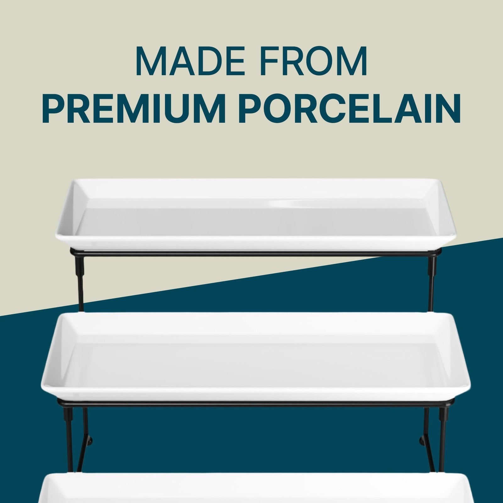 Contemporary 3-Tier Serving Tray Set - White Porcelain Plates
