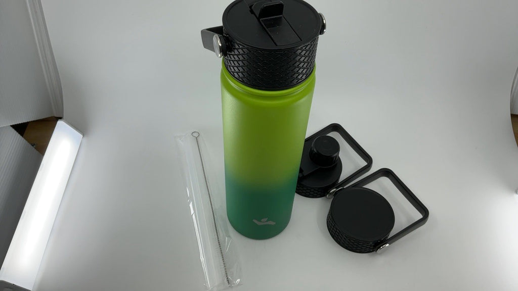 22oz Stainless Steel Insulated Water Bottle w/ 3 Lids, Bamboo Grove