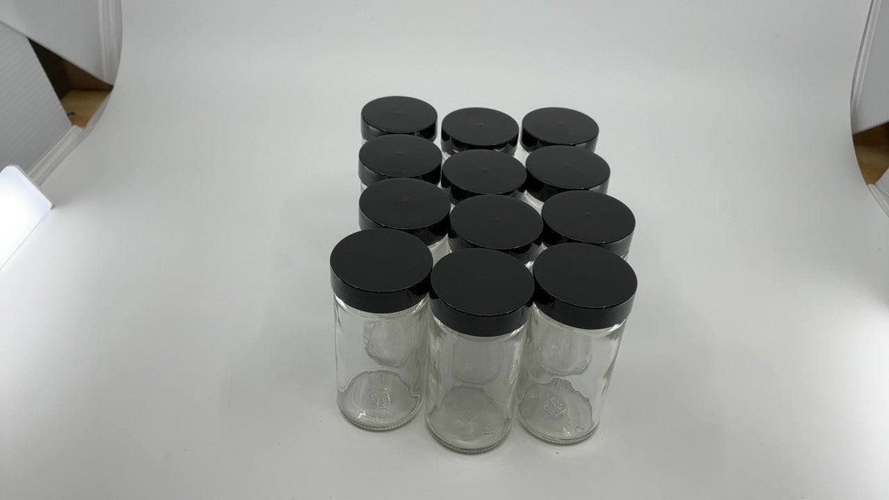 Kamenstein 5244227 Empty Jars With Black Cap, Set Of 12, 3-Ounce