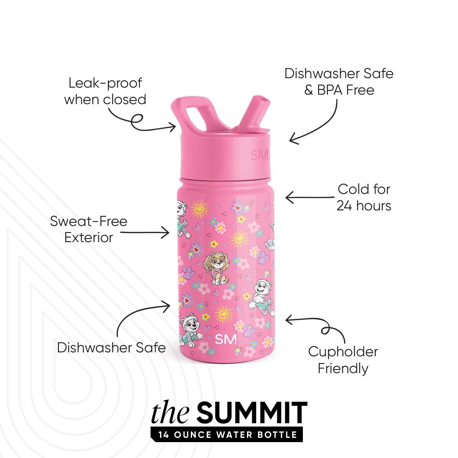 14oz Simple Modern Kids Summit Water Bottle - Paw Patrol Sunny Florals