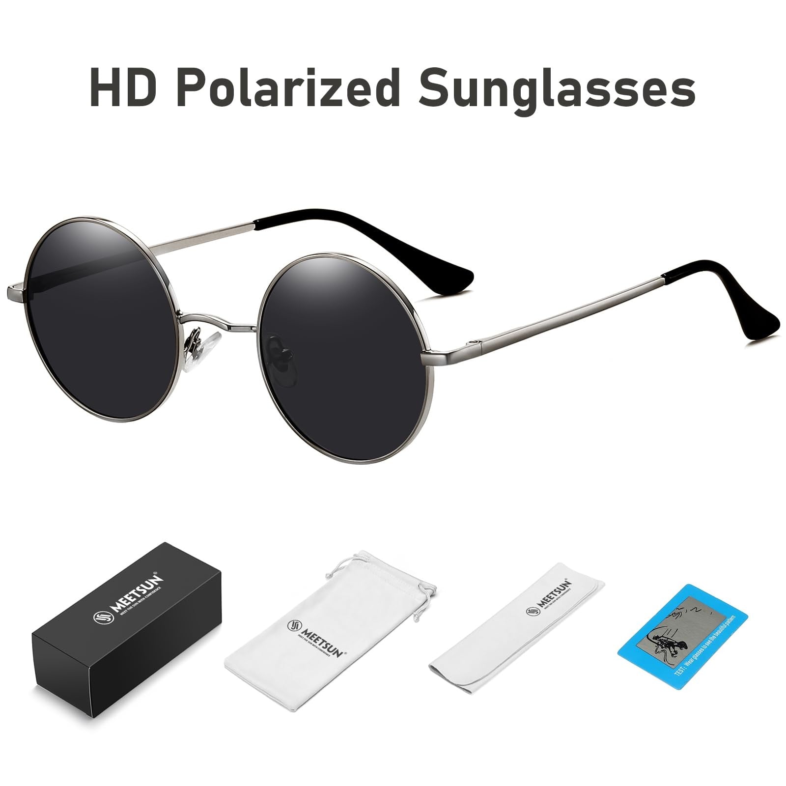 Small Round Polarized Sunglasses Grey Retro Vintage Circle Style