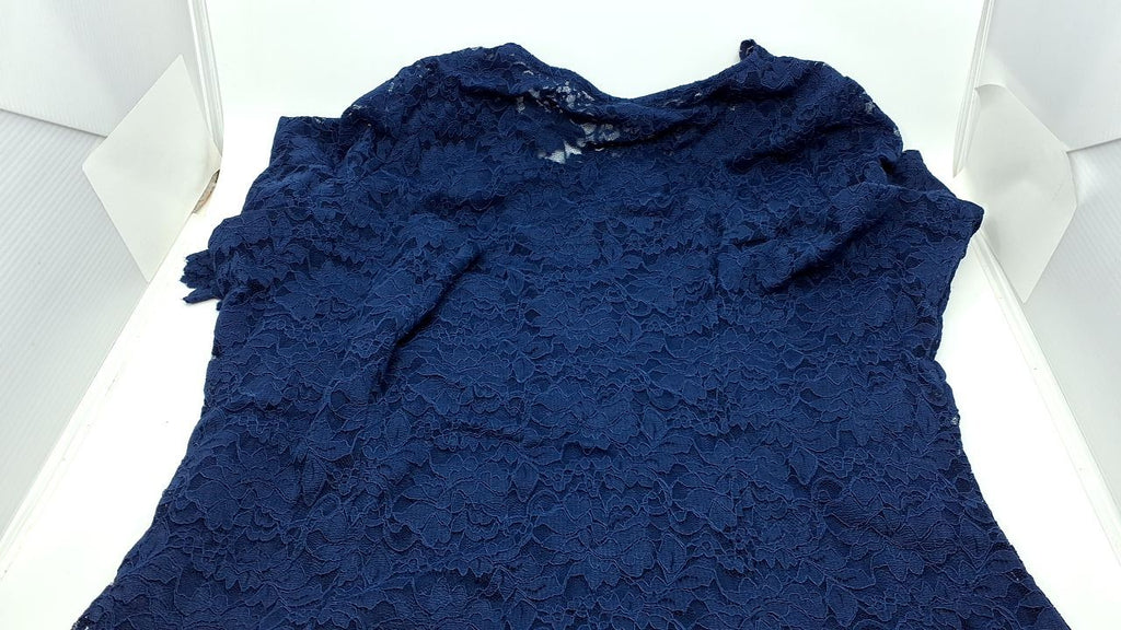 3/4 Sleeve Slim Fit Lace Dress Navy Blue Formal Evening X-Large