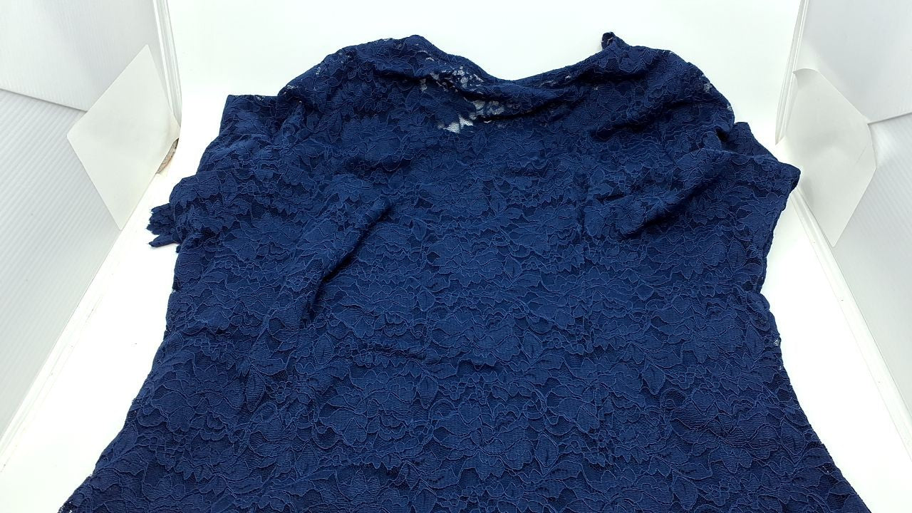 3/4 Sleeve Slim Fit Lace Dress Navy Blue Formal Evening X-Large