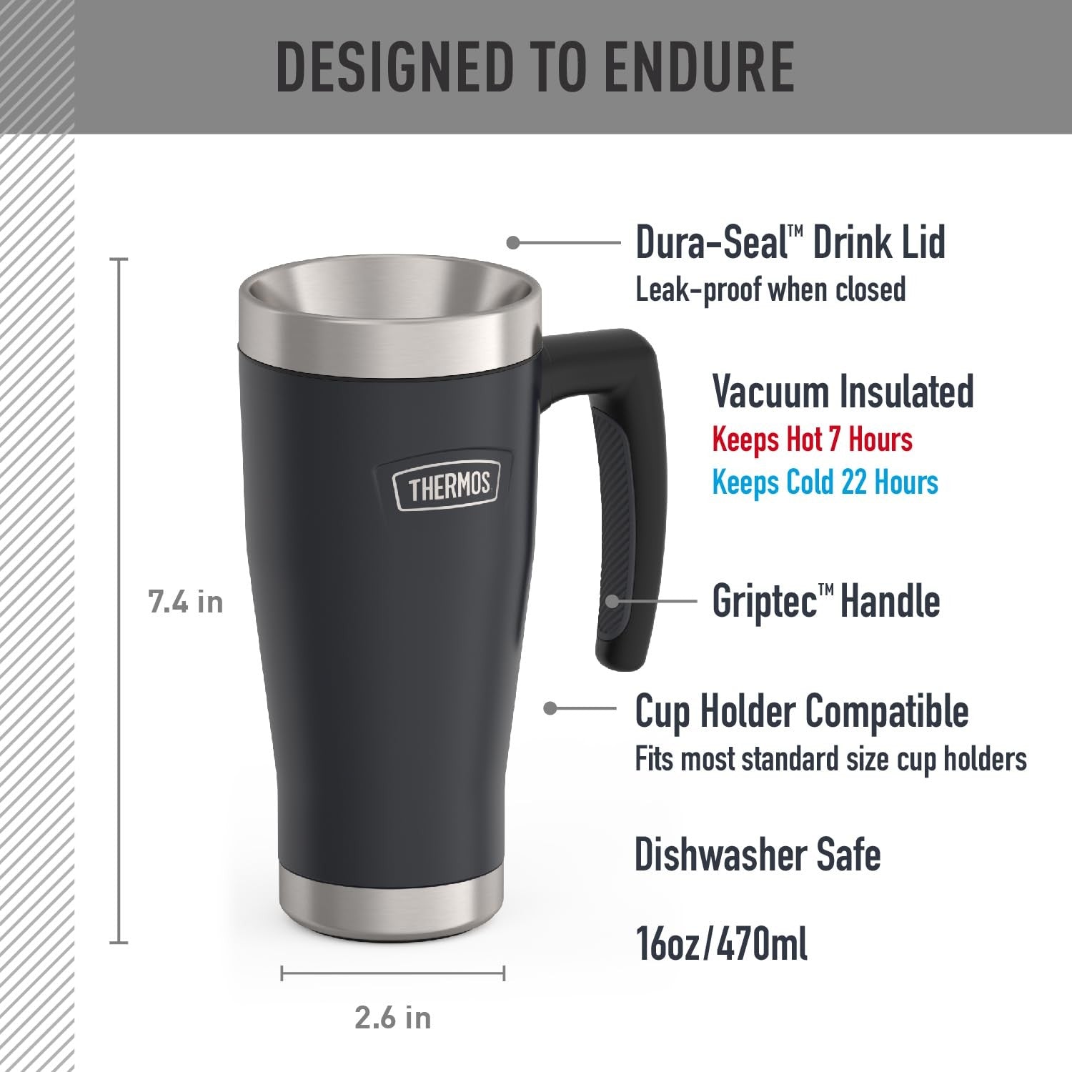 THERMOS ICON SERIES, Stainless Steel Mug, Granite, 16 oz