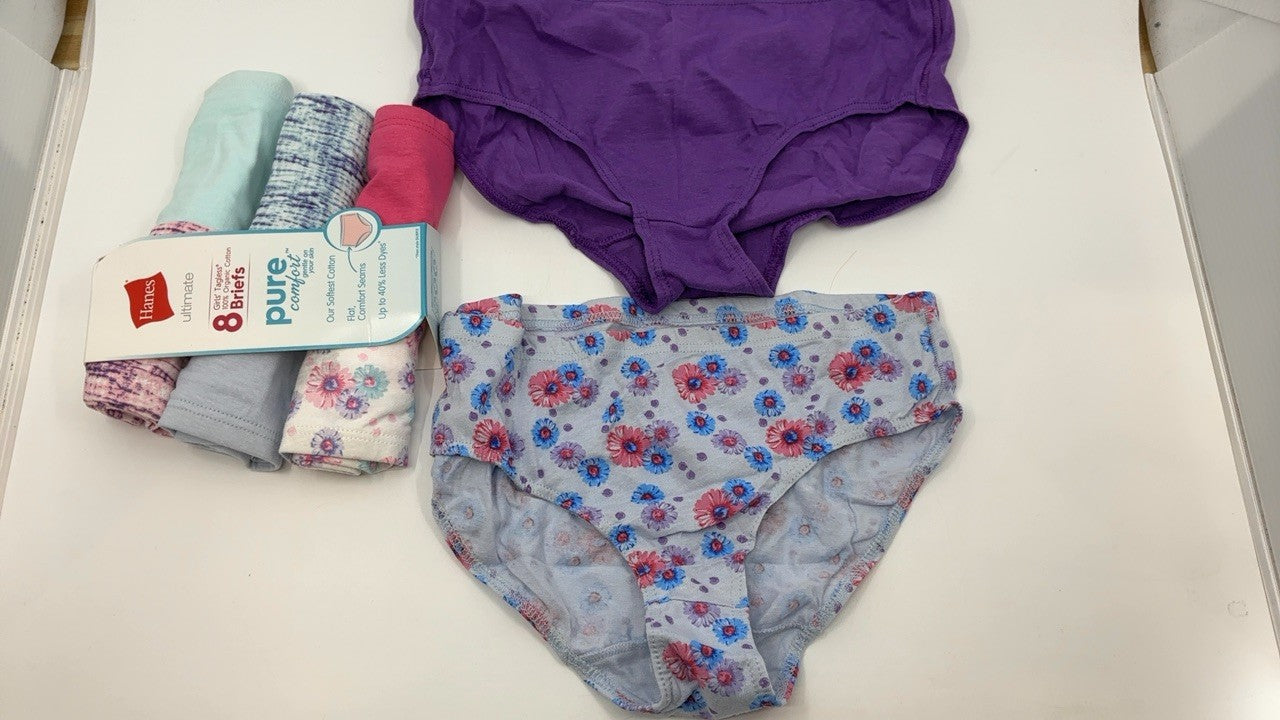 Hanes Girls Ultimate Comfort Underwear Pack, 8 Organic Cotton Briefs, 10 US