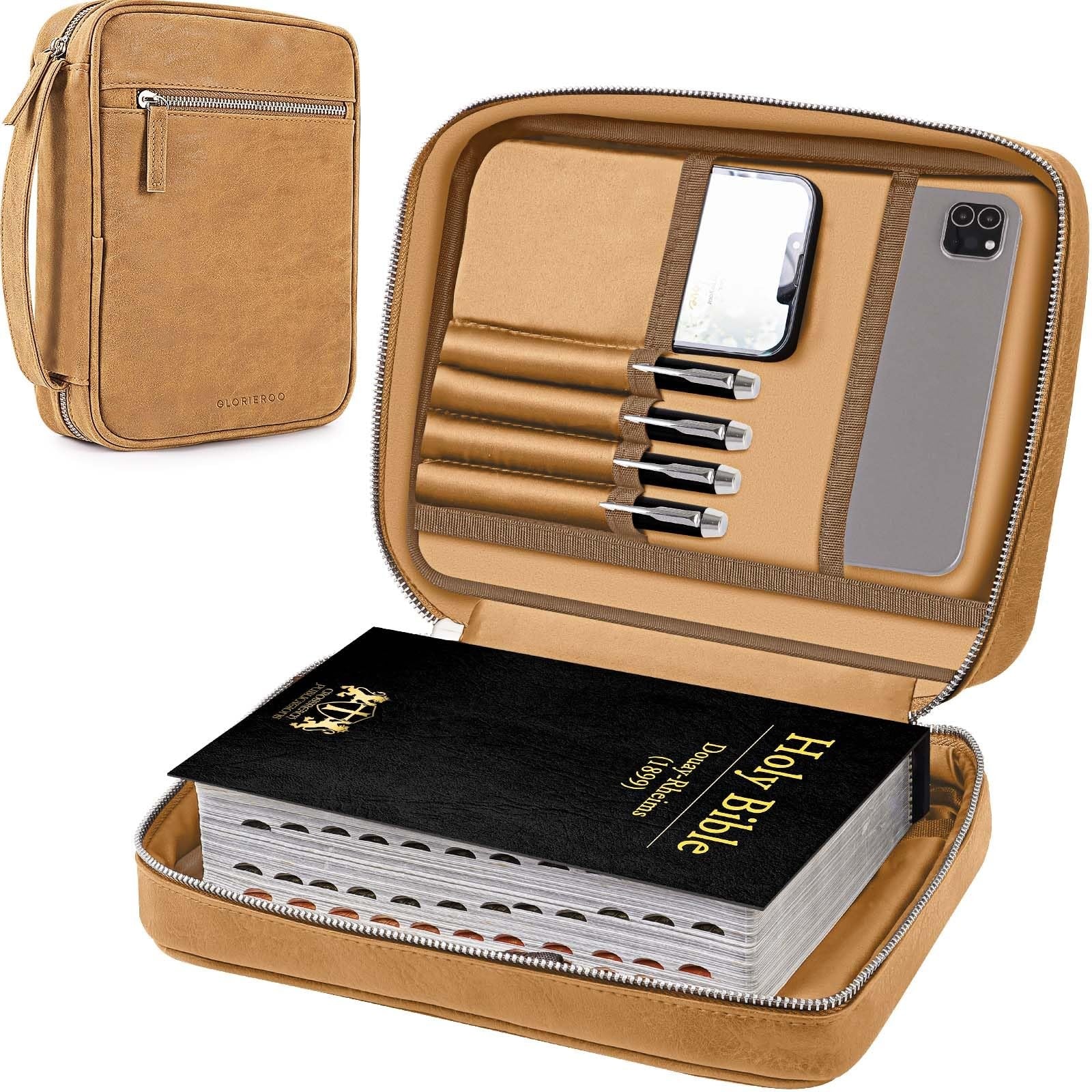 Men's Bible Case - Large Faux Leather Cover Fits Bibles Up to 9.75" x 7.5"