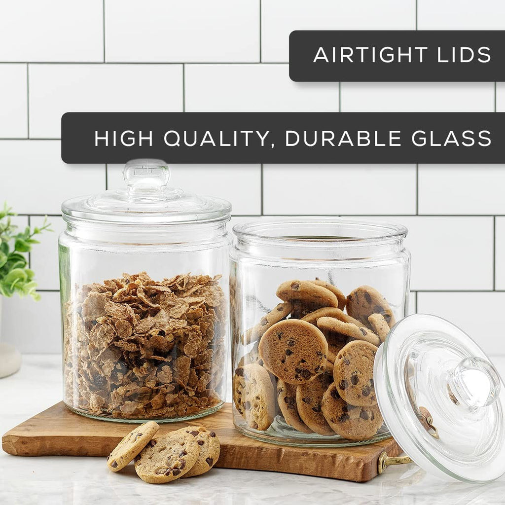 Airtight Glass Cookie Containers, 2 Large Jars, Decorative Canisters