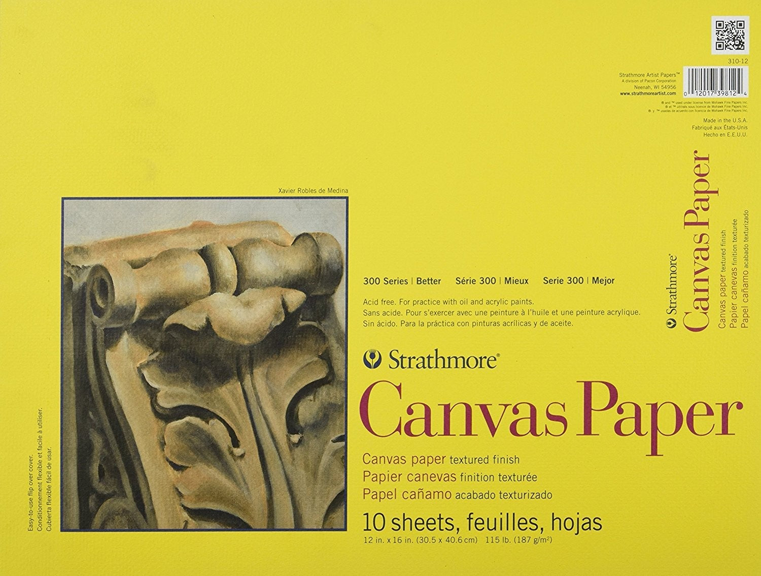 Strathmore 300 Series Canvas Pad 12x16 in, 10 Sheets for Acrylic & Oil