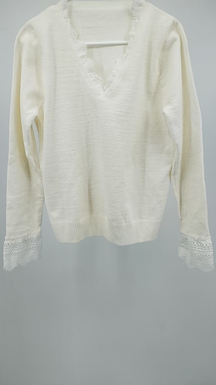 Lace Trim V-Neck Sweater