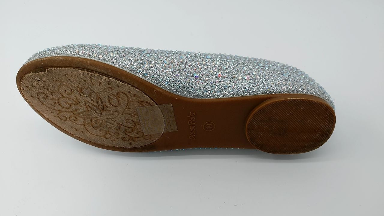DREAM PAIRS Womens Rhinestone Ballet Flats Shoes, Silver - 10 (Sole-Shine)