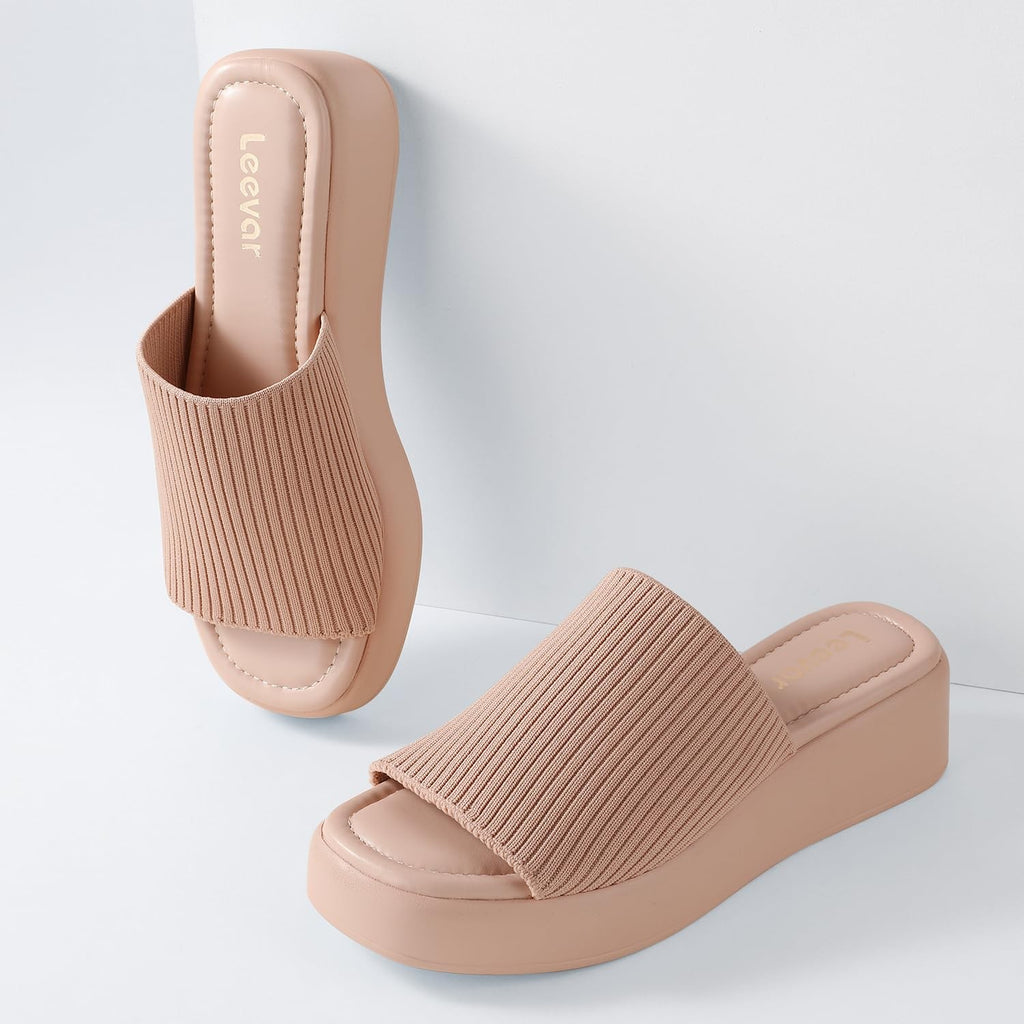 Comfy Pink Platform Slides W/ Soft Foam, Size 6 - Women's Backless Sandals