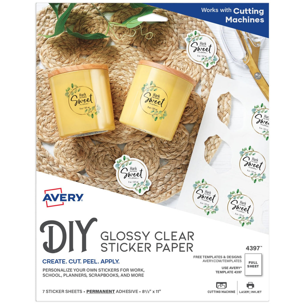 Avery 8.5x11 Glossy Clear Sticker Paper, 7 Sheets, Permanent Adhesive