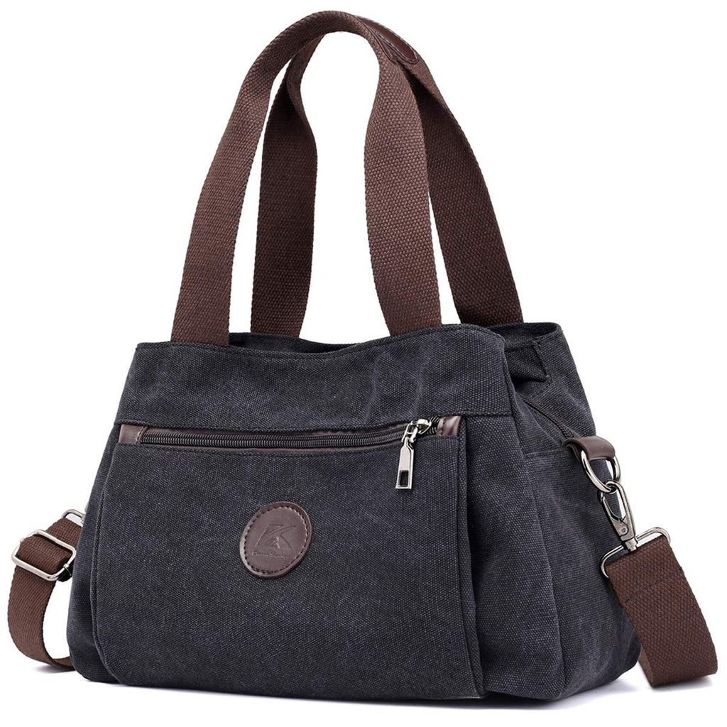DOURR Canvas Hobo Handbag Medium Black Multi Compartment Crossbody