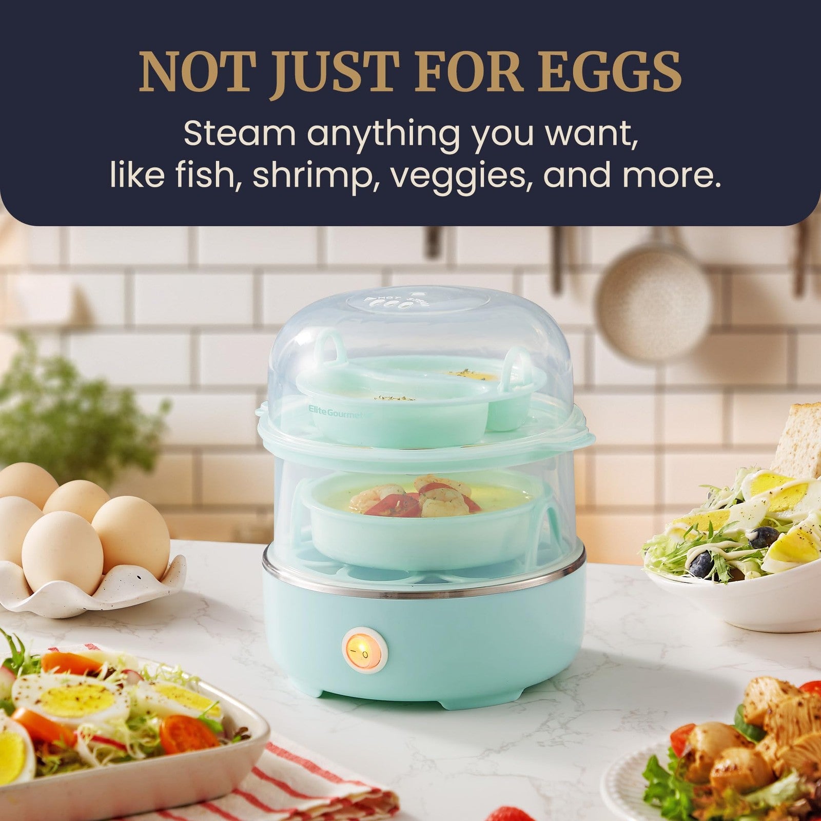 Elite Gourmet EGC1215M 14-Egg Cooker, Stainless Steel, Auto Shut-Off