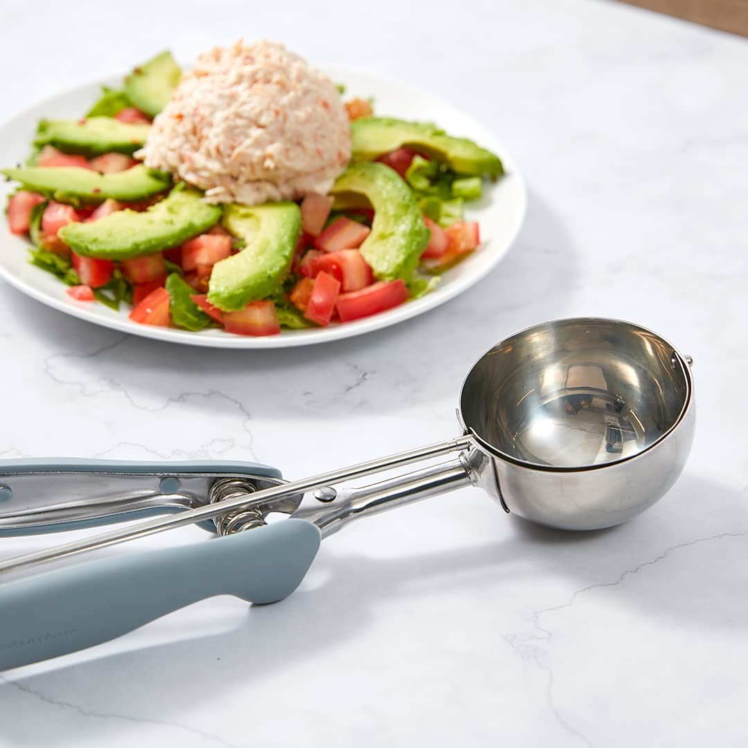 Stainless Steel Ice Cream Scooper 4 Oz - Built-In Blade, Gray Handle