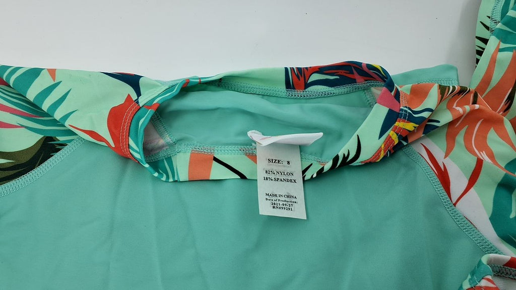 Girls' UPF 50+ Long Sleeve Rashguard Swim Set, Cool Breeze Atlantis, 8