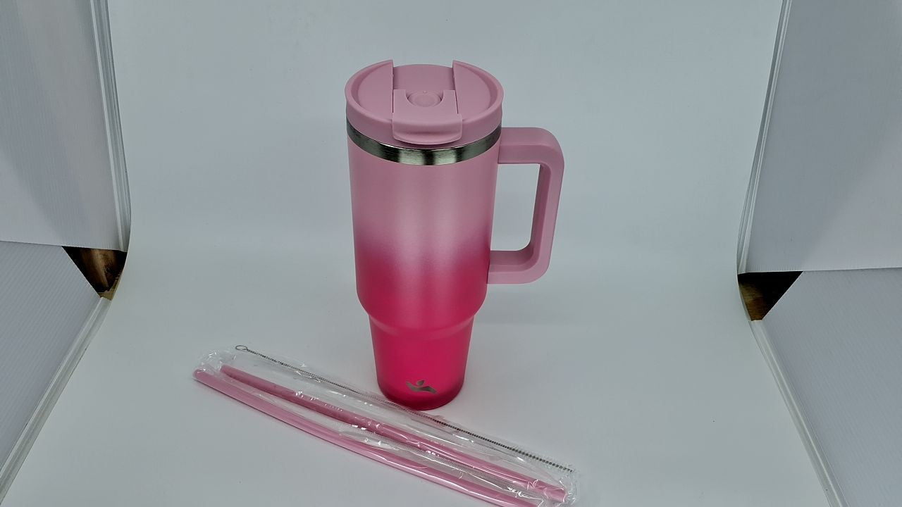 Stainless Steel 40oz Tumbler w/ 2 Straws, Cherry Blossoms Design