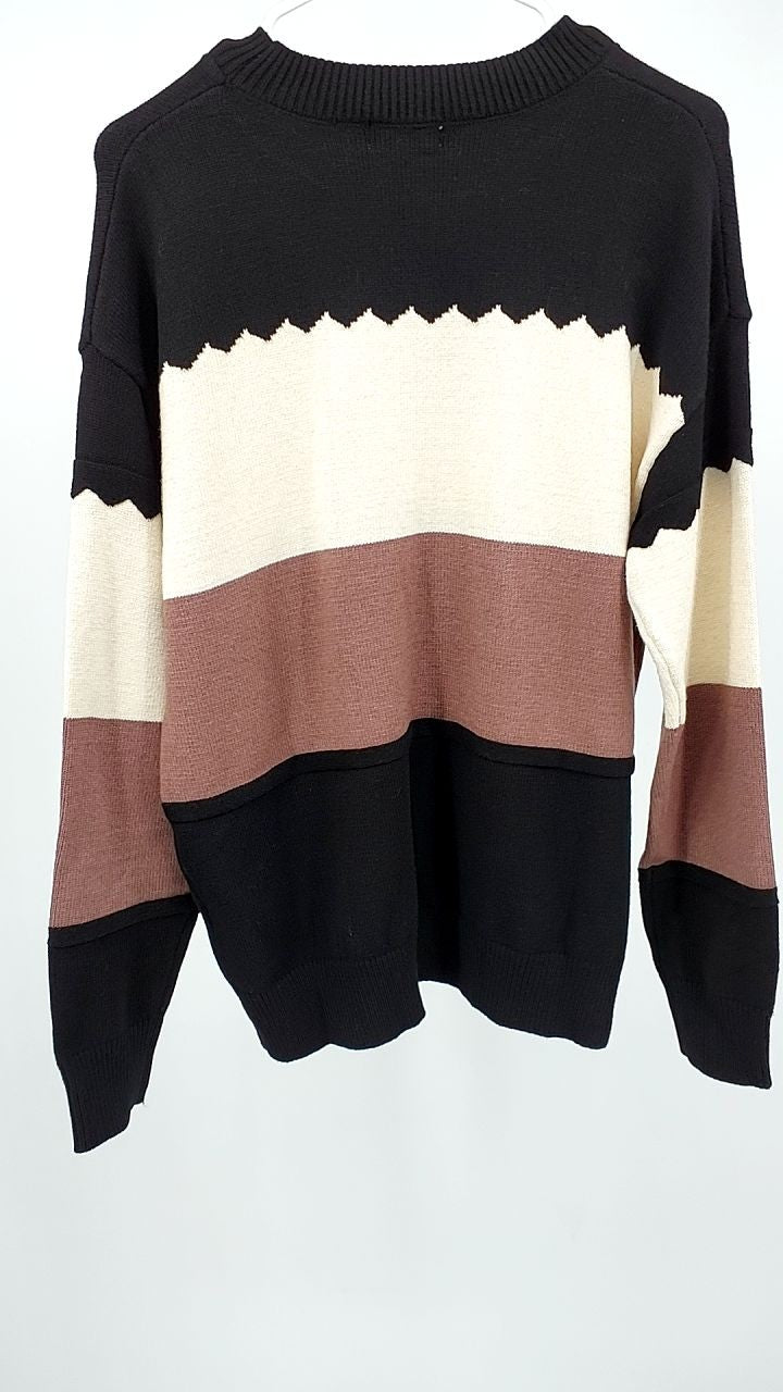 Color Block Crew Neck Drop Shoulder Sweater
