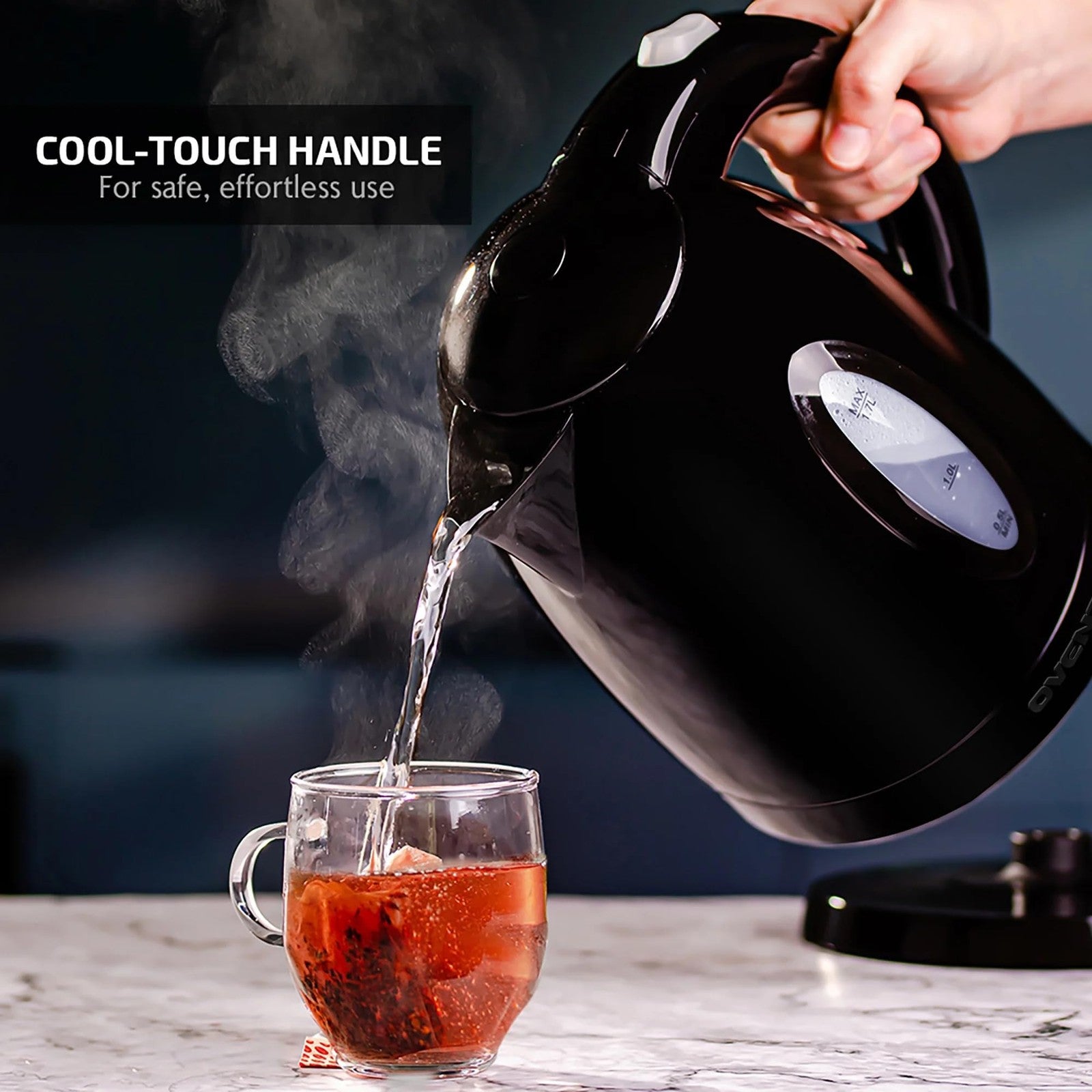 OVENTE 1.7L Electric Kettle, Fast Boiling, Removable Filter, Black