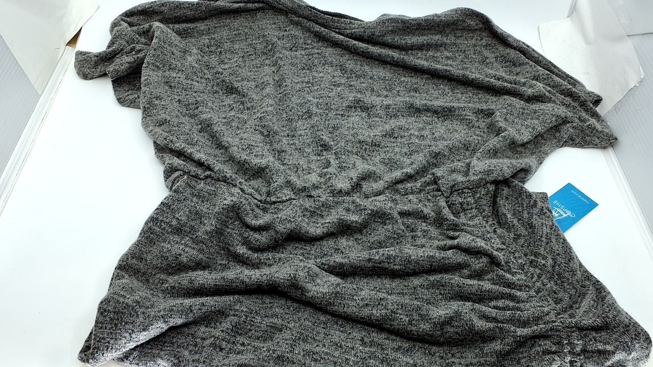 Knit Ruched Drawstring Dress M Grey Casual Summer Dolman Sleeves