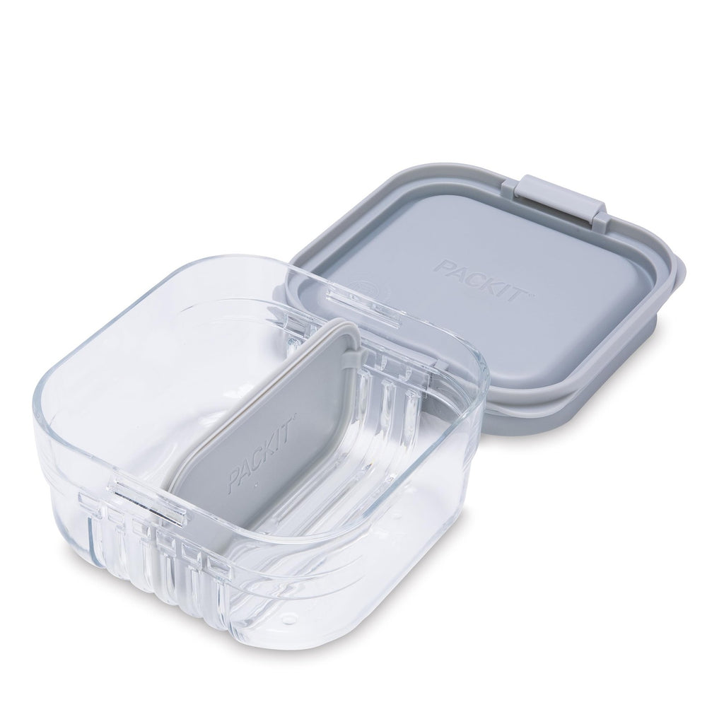 PackIt Mod Snack Bento Food Storage, Steel Gray, Microwavable & Dishwasher Safe