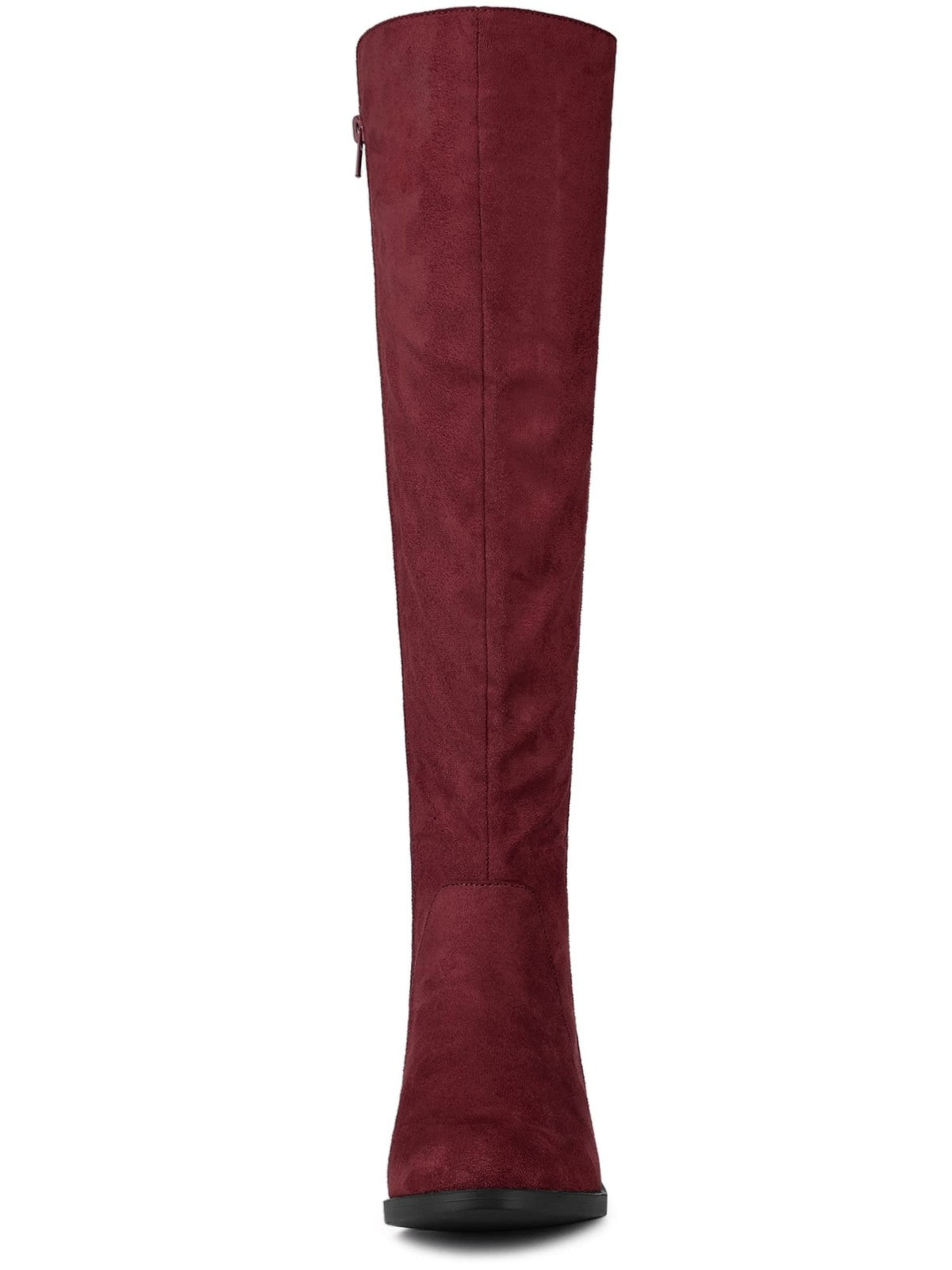 Allegra K Women's Side Zipper Chunky Heels Burgundy Knee High Boots 8 M US