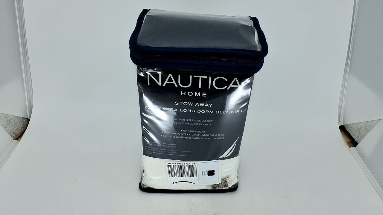 Twin XL Cotton Bed Skirt Solid White Nautica 42" Drop Machine Washable