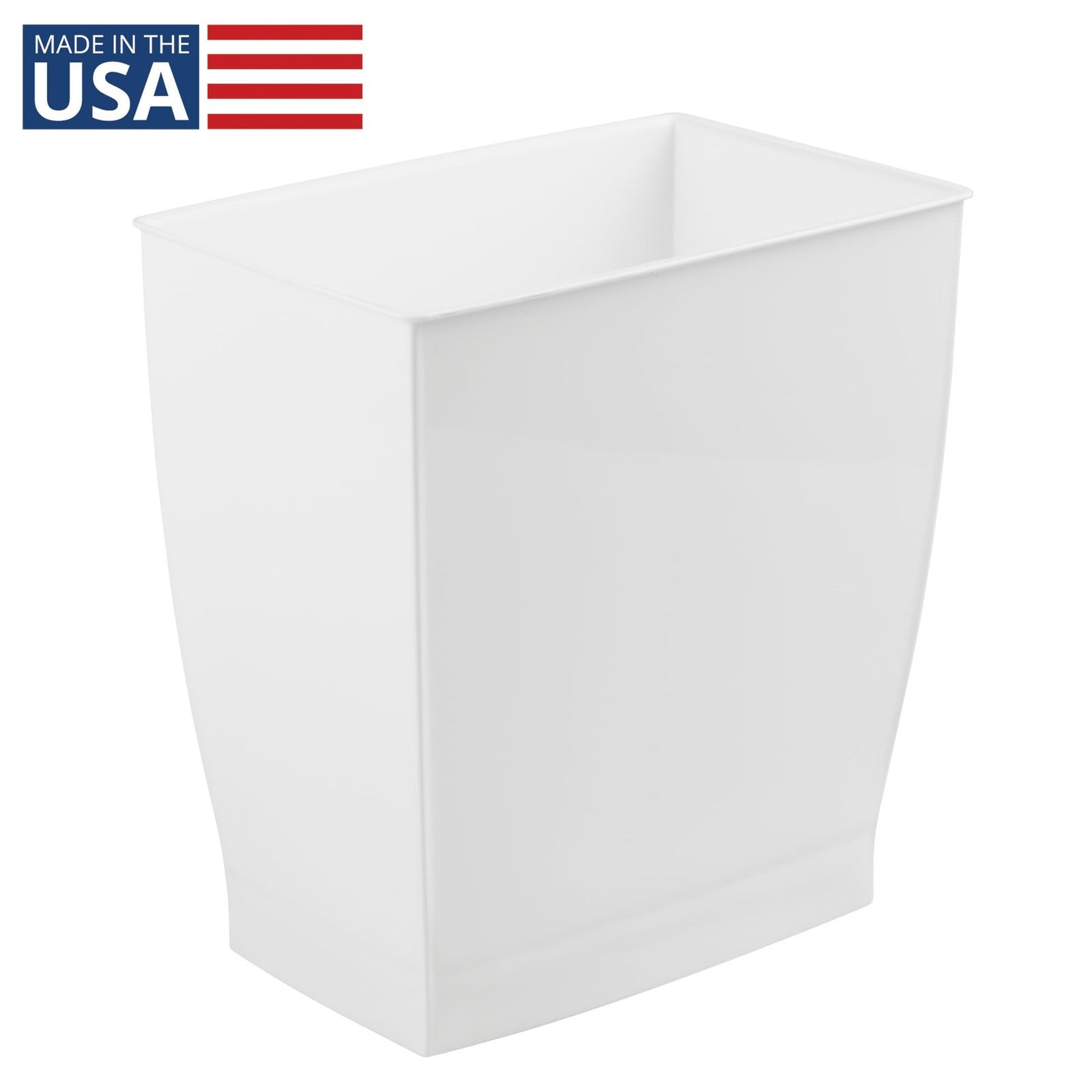 iDesign Rectangular Trash Can 2.5 Gallon White Plastic Waste Basket