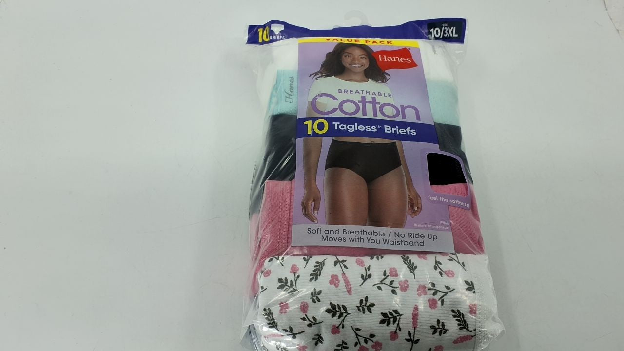 Hanes Women's Underwear Briefs, 100% Cotton, Moisture-Wicking, 10-Pack Size 10