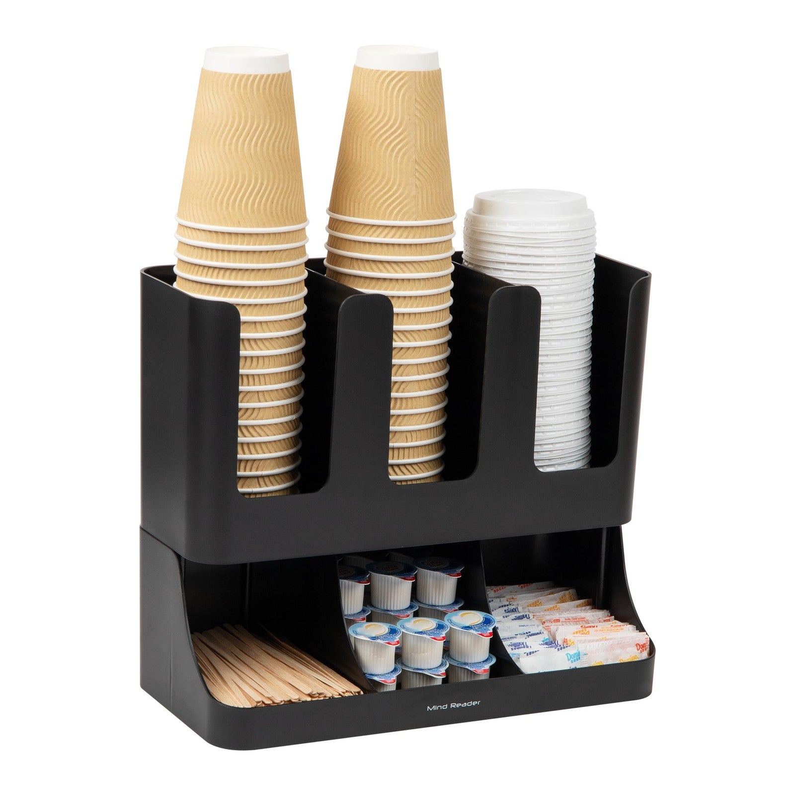 Upright 6 Compartment Condiment Organizer for Coffee & Tea, Black