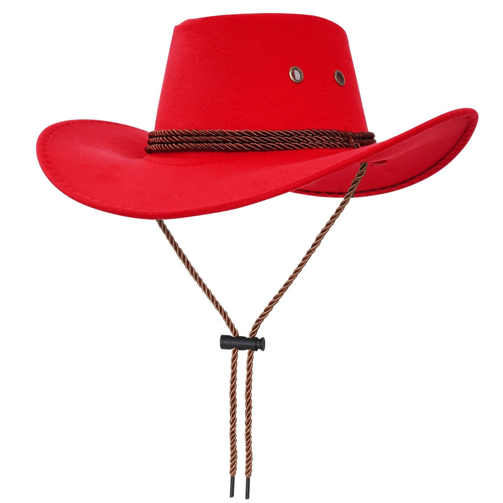 Faux Felt Cowboy Hat Unisex Red Wide Brim for Outdoor Activities
