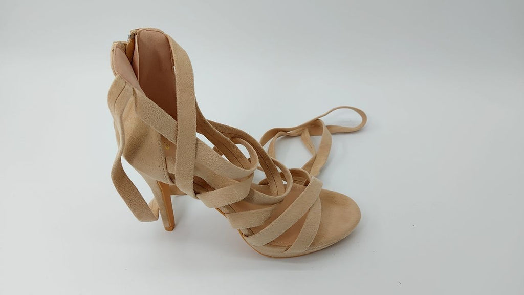 Perphy Strappy Platform Lace Up Stiletto Heels Beige Sandals for Women 8.5 M US