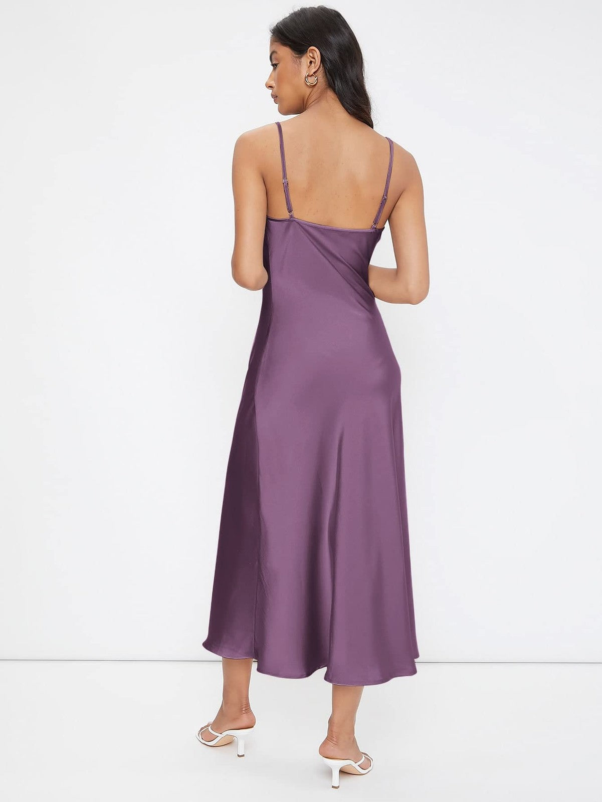 Floerns Purple Silk Cowl Neck Spaghetti Strap Midi Dress XS