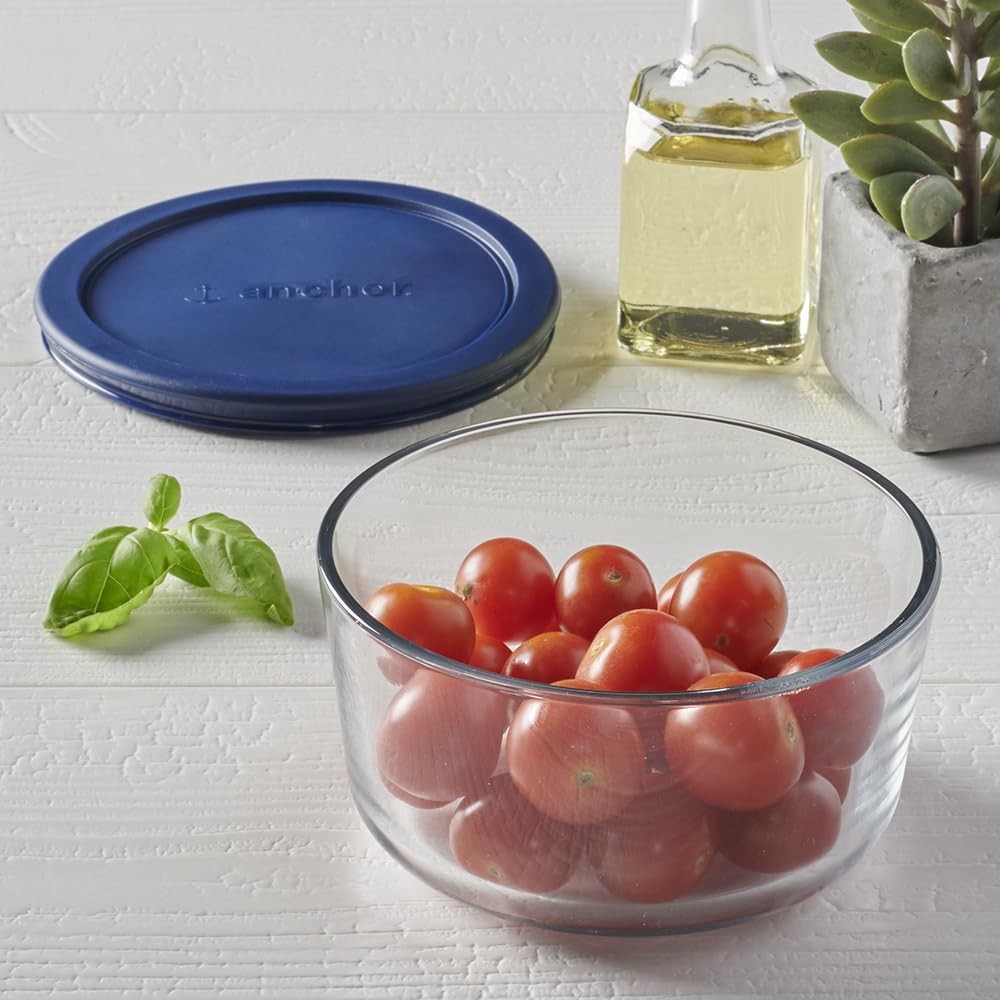 Set of 4 Glass Storage Containers 2 Cup w/ Navy SnugFit Lids