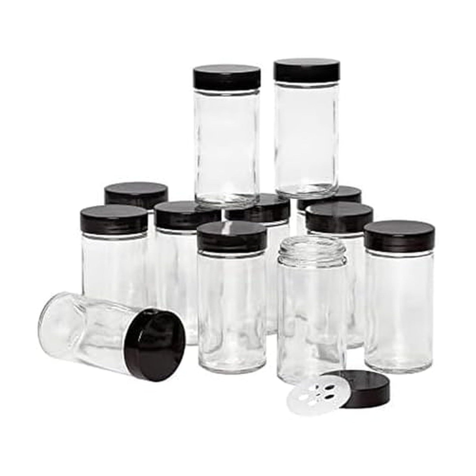 Kamenstein 5244227 Empty Jars With Black Cap, Set Of 12, 3-Ounce