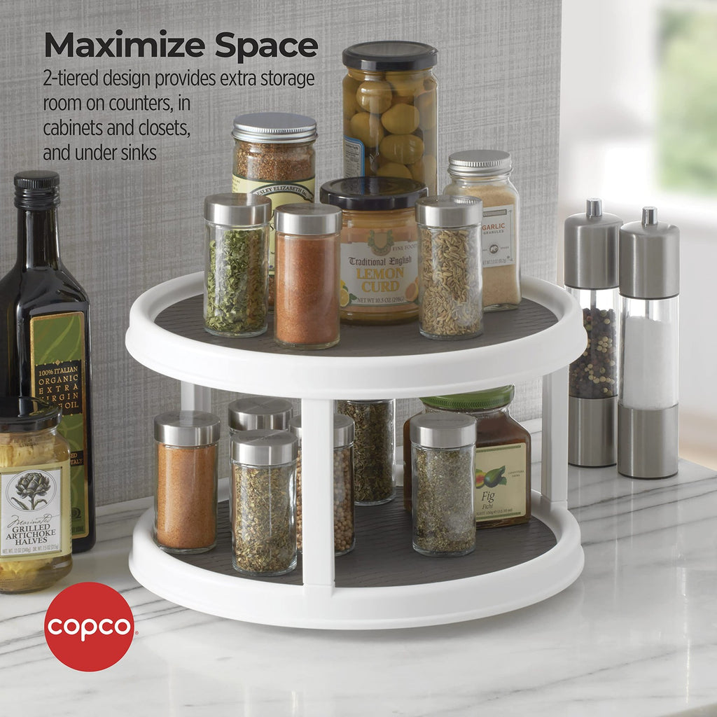 Copco Non-Skid Turntable, 2-Tier, 12-Inch, Durable & Easy Clean, White/Gray