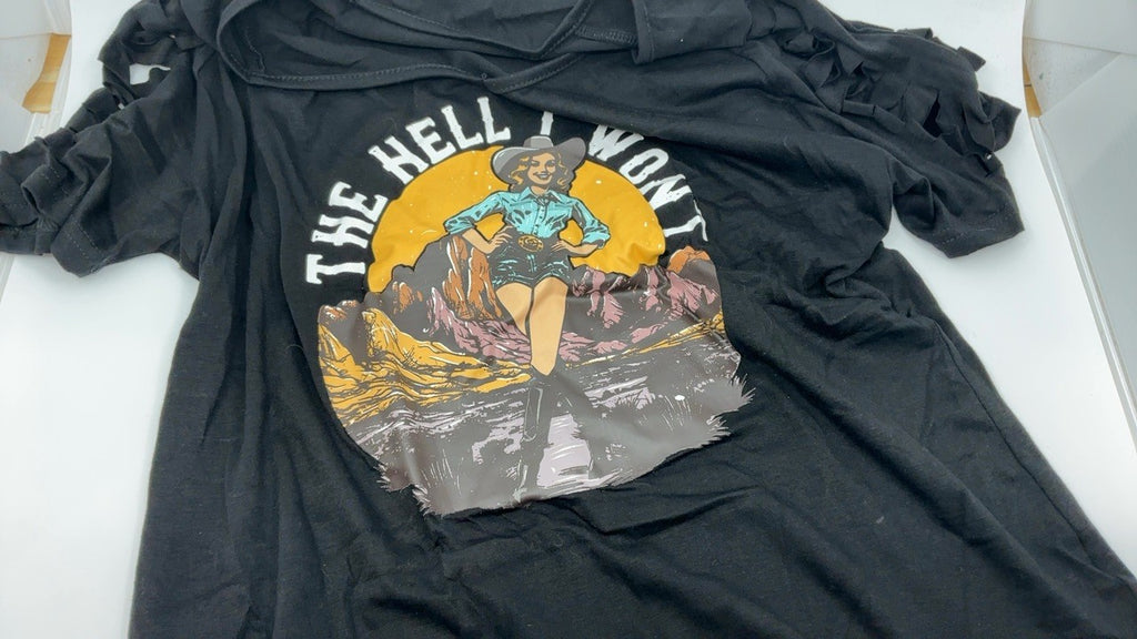 Womens Summer V-Neck Cowgirl Graphic T-Shirt The Hell I Won't Black L