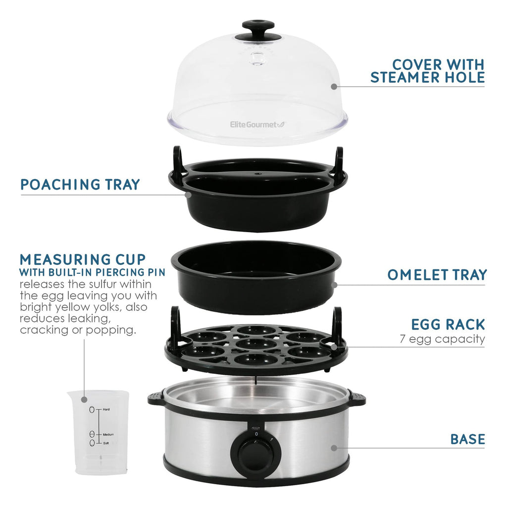 Electric Egg Cooker, 7 Egg Capacity, Stainless Steel, Auto Shut-Off