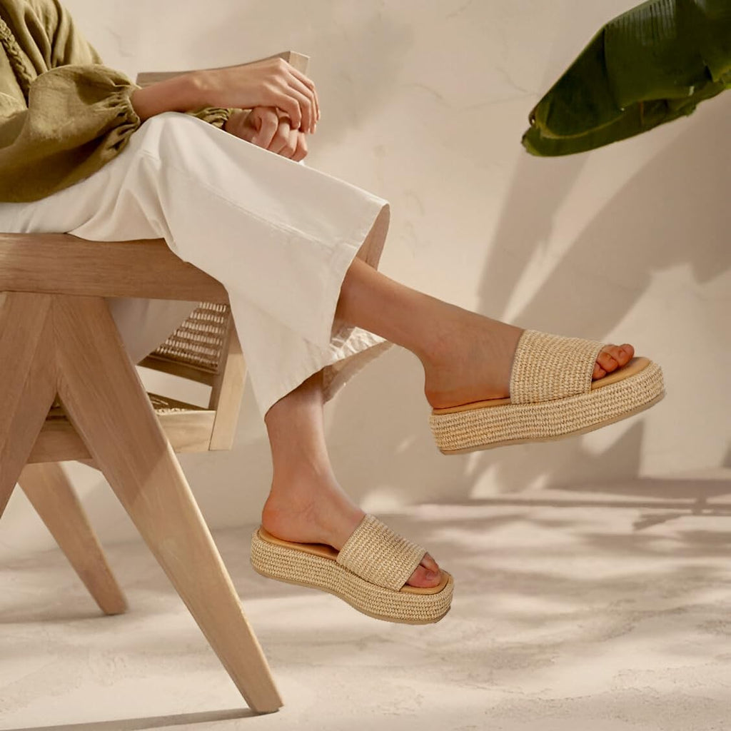 EQAUDES 7.5 Brown Platform Wedge Espadrille Sandals for Women