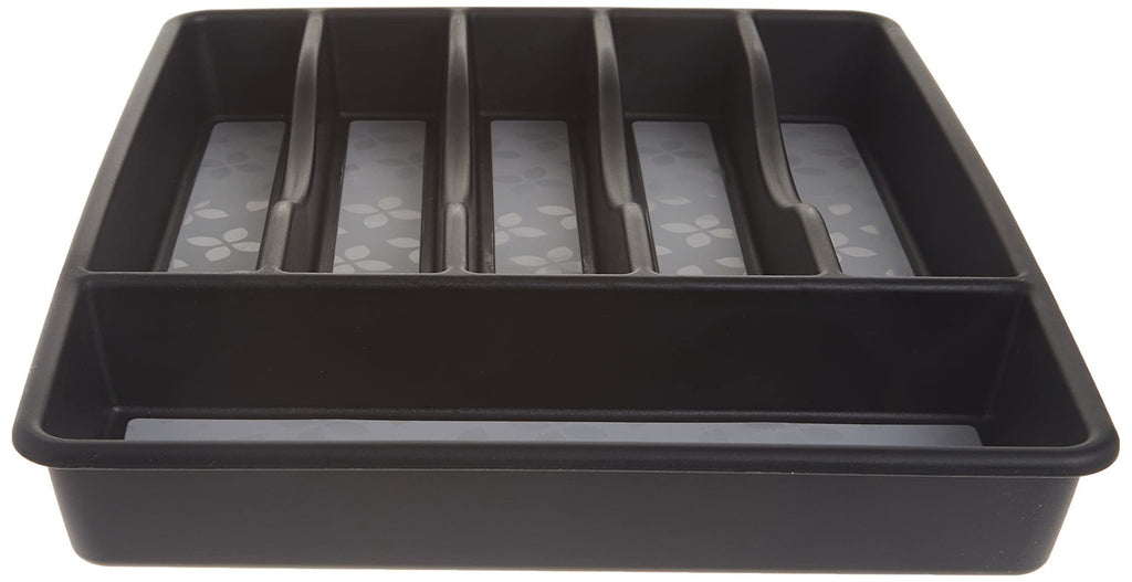 Black & Grey Large Silverware Tray Organizer, 7 Compartments, Plastic