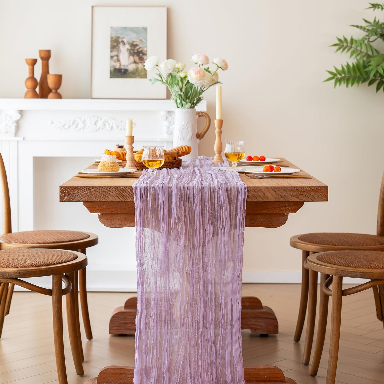 4 Pack Rustic Lilac Table Runner 35x120 In for Bridal Shower & Parties