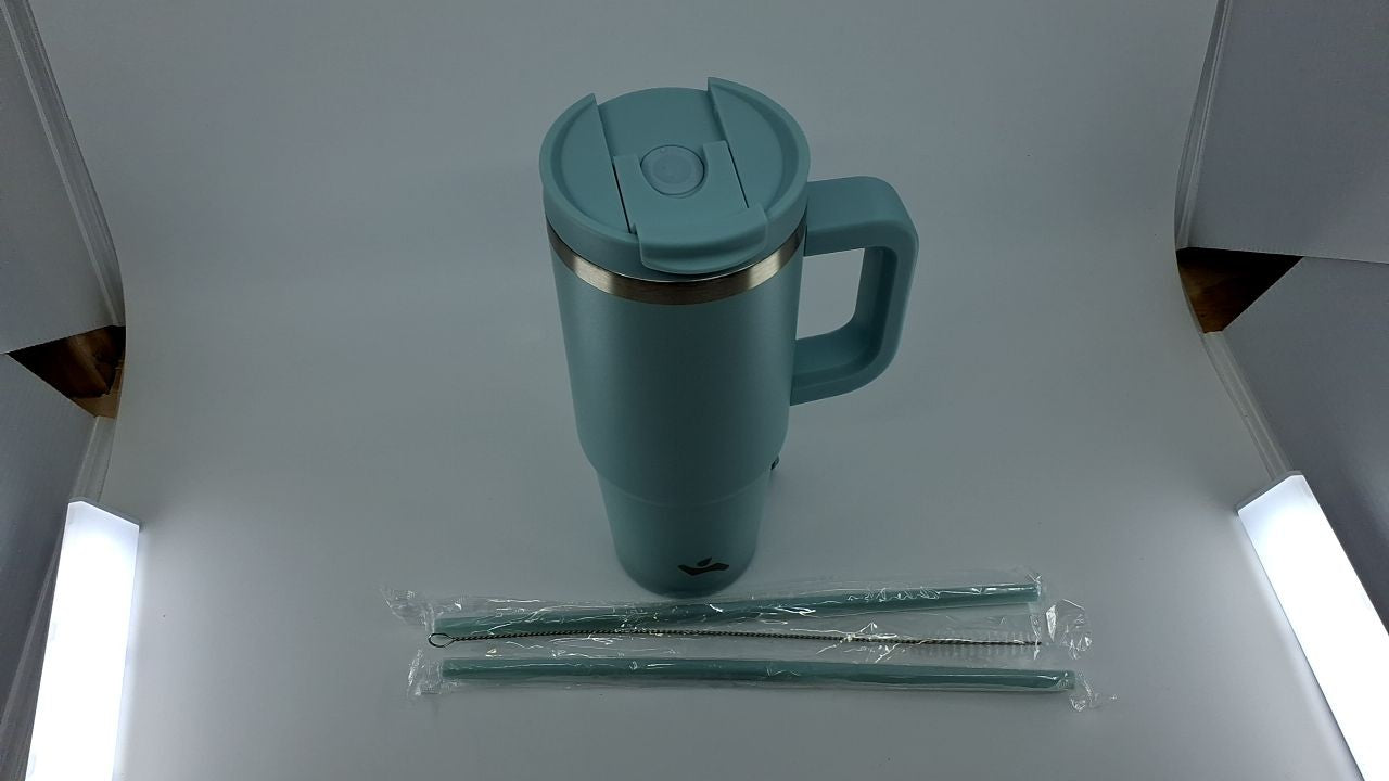 30 oz Stainless Steel Tumbler w/ Handle & 2 Straws, Blue Haze