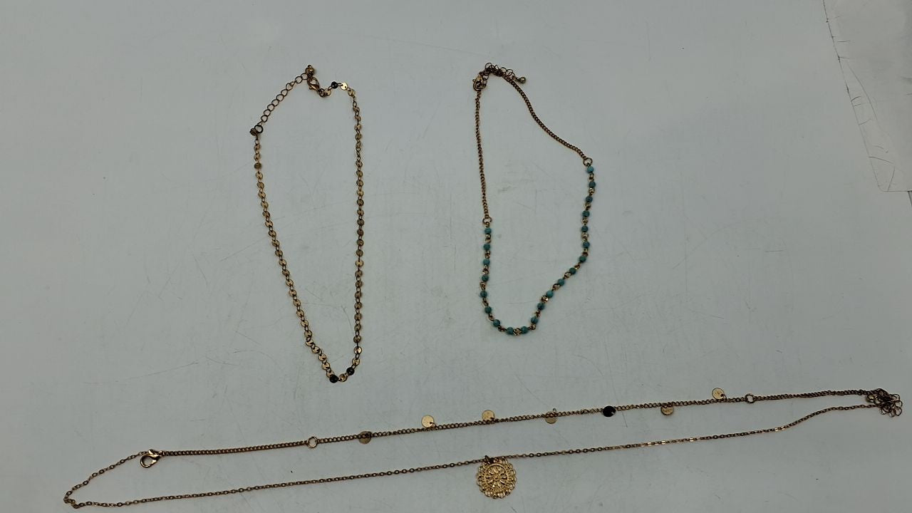 Gold Layered Turquoise Necklace 22.3in Boho Coin Pendant Jewelry