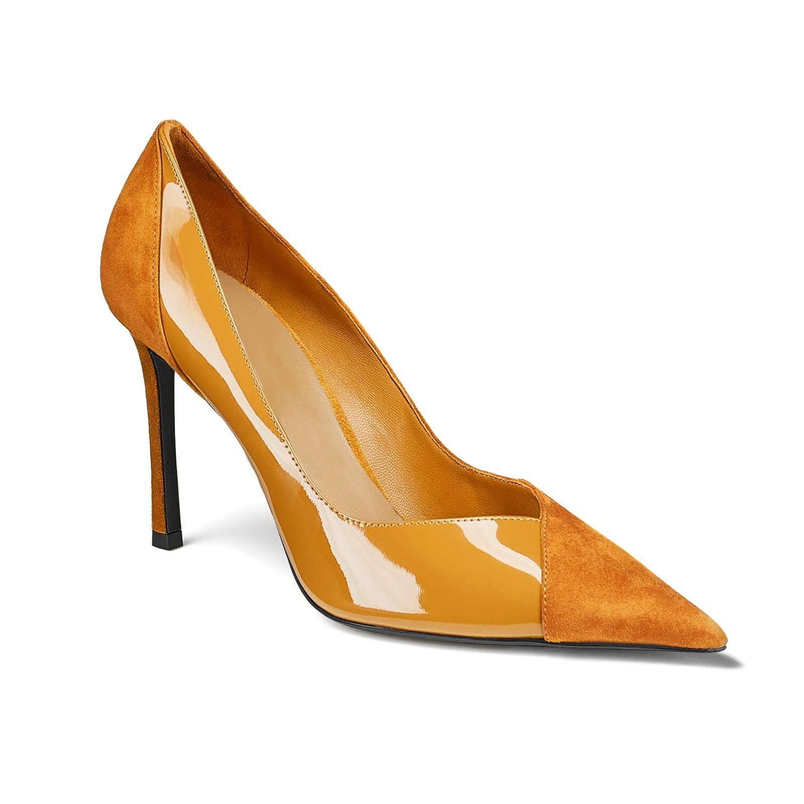 Size 6.5 Womens Brown Stiletto Pumps, Slip On, Patent & Suede